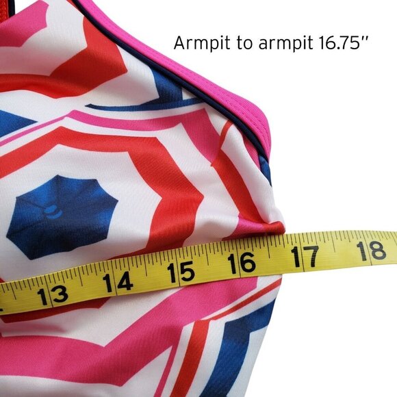 NWOT Lands' End Scoop Neck X-Back One-Piece Swimsuit Umbrella Print Size 12 - Picture 12 of 15